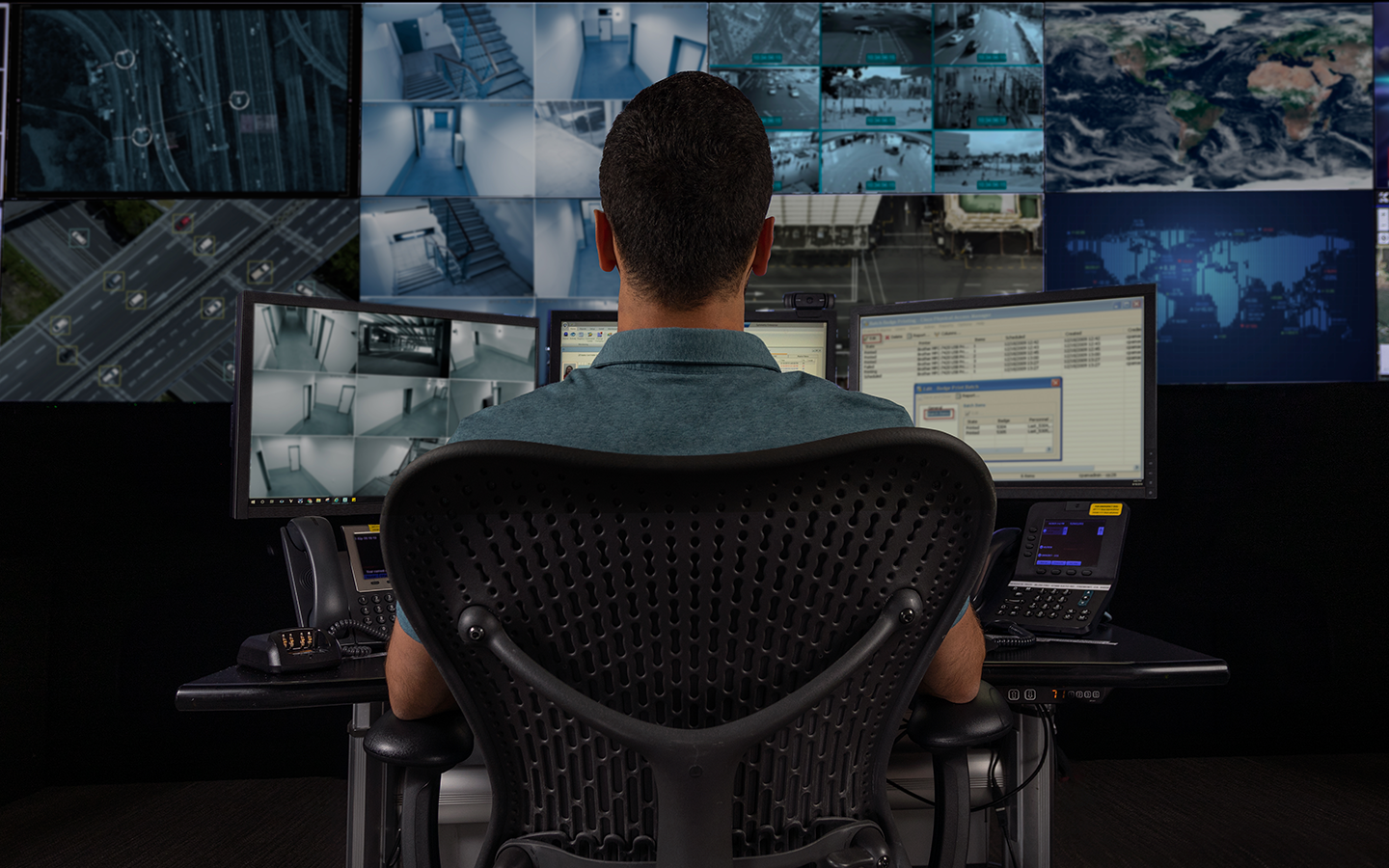 A person watches video footage from an NVR system.