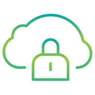 A green icon of a padlock with a cloud in the background symbolizing cloud security.