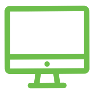 A green computer display icon.