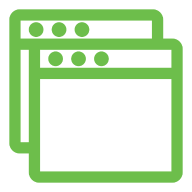A green tablet icon layered on top of another tablet icon.