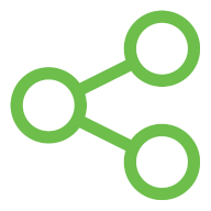 A green icon of three circles connected by two lines, representing connectivity.