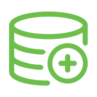 Green disk and plus sign icons, representing adding files to storage.