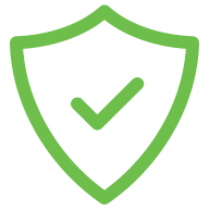 A shield emblem with a green checkmark in the middle to symbolize security.