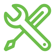 Wrench and screwdriver icons that represent fixing a hard drive via a warranty.