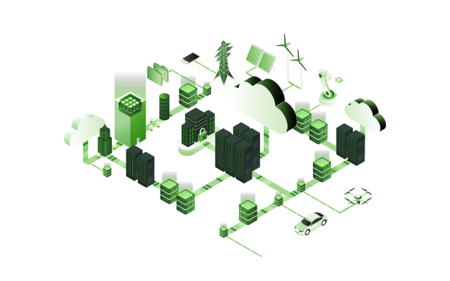 Stylized isometric line drawing of a multicloud data grid