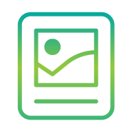 Icon of a square image symbolizing graphics and a line beneath it for text, represents media or digital content assets.