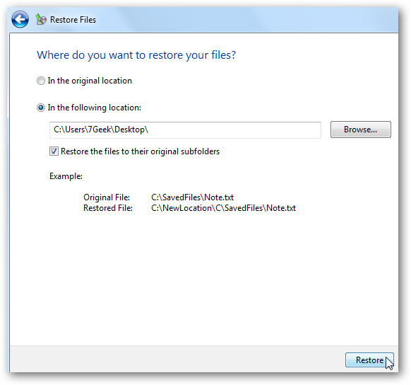 Where to put restored files