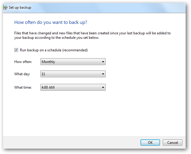 Frequency of backup